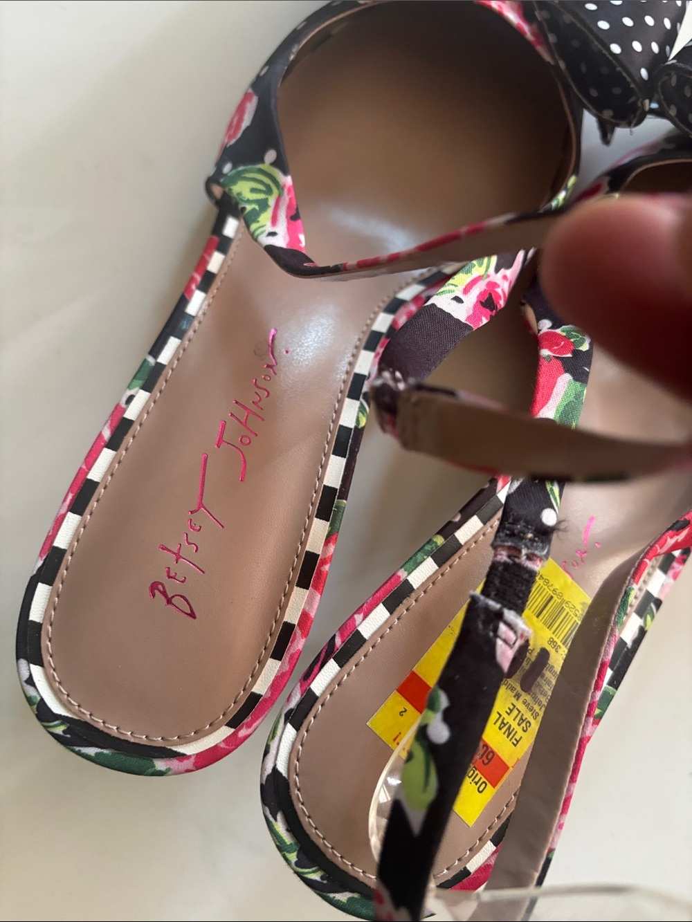 Betsey Johnson Black Floral Polka Dot Slingback Kitten Heels - Picture 5 of 8
